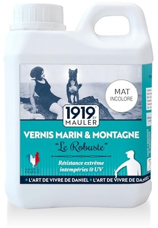 1919 BY MAULER - Vernis Marin & Montagne « Le Robuste » - Mat Incolore - 1L - Bois Extérieur et Peinture - Résistance extrême intempéries & UV
