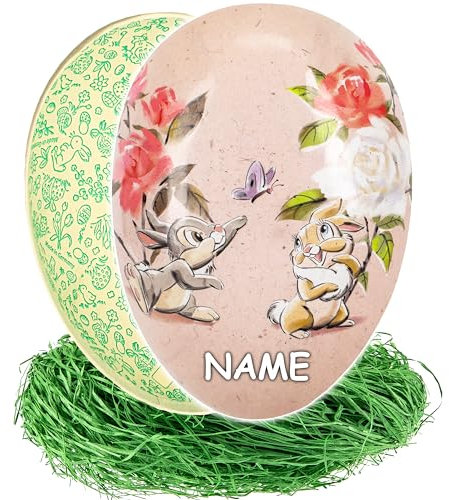alles-meine.de GmbH Osterei + Ostergras - Ei zum Befüllen - Anzahl frei wählbar - 15 cm - Bambi - Hase Klopfer - inkl. Name - Füll - Pappei - Deko Pappe Papp Pappeier Dekoei Papp..