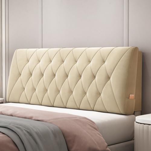 ZZYK Einfarbiges Bett Rückenlehne Kopfteilkissen Wandkissen Lendenwirbelsäule Gepolsterte Tagesbettrolle Abnehmbares Stützkissen Zum Fernsehen,Spielen,Ausruhen,Beige,47inch/Full