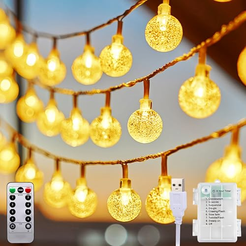 taiyongkang Lichterkette Batterie mit USB 13M 100LEDs Kristall Außen Innen Fernbedienung 8 Modus Wasserdicht Weihnachtsbeleuchtung für Hochzeit Wohnzimmer Camping