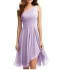 WSEYU Vestidos cortos de dama de honor, de gasa, con un hombro, plisados, vestidos de boda, Lila, 60