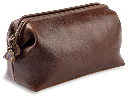 NV Holder - Beauty case in vera pelle di prima qualità da uomo, il miglior kit da viaggio e organizer igienico, da uomo, marrone, beauty case in vera pelle