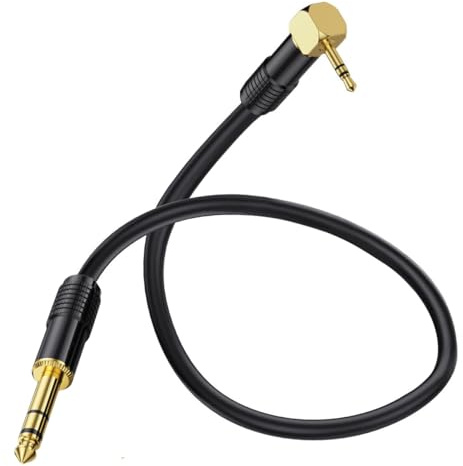 HTGuoji 90Degree 3.5mm zu 6.35mm Audio Kabel, Gold 6.35mm 1/4 Zoll Jack Stecker Stecker TRS Stereo zu 3.5mm 1/8 Stecker TRS Audio Kabel Adapter für Laptop, Heimkino Geräte, Handy (50 cm)