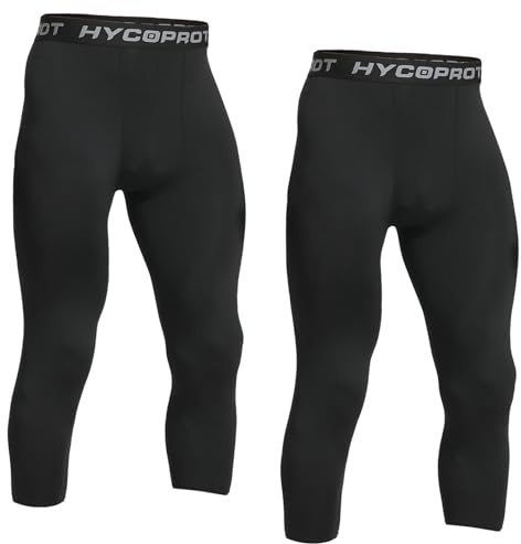HYCOPROT Lot de 2 Pantalon de Compression 3/4 pour Hommes Séchage Rapide Leggings de Sport Pantalon de Base Layer Collant pour Basketball Fitness Jogging (Black, M)