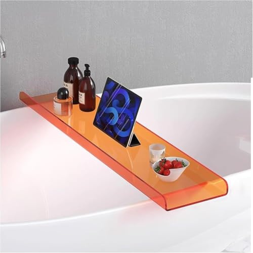 Suixtil Badewannenablage, Badetuchhalter aus klarem Acryl, Weinregal im Bad, Elegantes Badewannenregal, luxuriöser Badetisch(Orange)