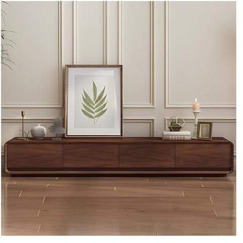 Moderno mueble de TV de nogal con armario de almacenamiento grande y cajones para sala de estar (180 cm)