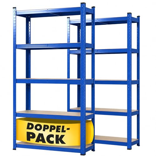 Floordirekt Scaffalatura per carichi Pesanti, Set da 2, Blu, 200 x 120 x 60 cm, scaffalatura Cantina, Magazzino, Officina, banco da Lavoro, 5 Ripiani Regolabili (Lakota)