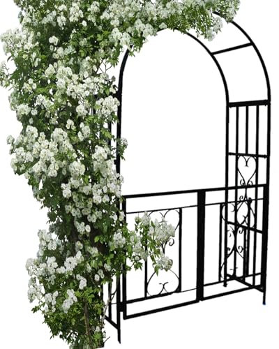 Arche de jardin en métal avec portail, treillis pour plantes grimpantes, support d'arche de rose en couleur noire, assemblage facile pour décoration de jardin.