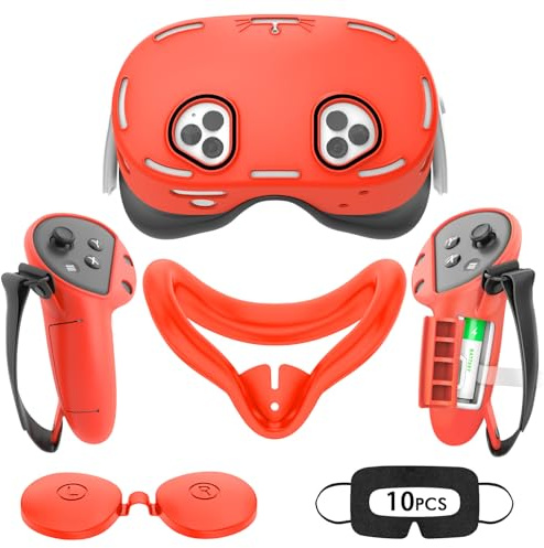 Tyasoleil VR Silicone Case Compatible with Meta/Oculus Quest 3S, VR Accessory Set, Include Controller Grip Leather Cover, VR Shell Cover, Face Cover, Lens Cover & 10PCS Disposable Eye Cover