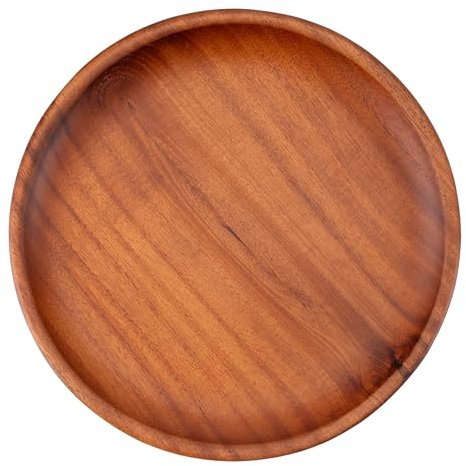 Decorasian Holzteller rund – Großer Akazienholz Teller, feines Holzgeschirr – Flacher Platzteller aus Holz, ideal als Dekoteller und zum Servieren - 2 Stück braun 20cm