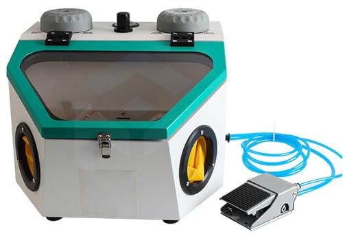 NGARY Bench Top Sandblasting Cabinet, 2 Pen Fine Sandblaster,Jewelry Sandblaster with LED Light and Foot SwitchHoles, Air Pressure Adjustable, for Cleaning The Surface Of Workpieces