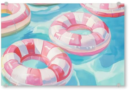 artboxONE Acrylglasbild 30x20 cm Reise/Strand und Meer Pinkes Schwimmreifen Vergnügen