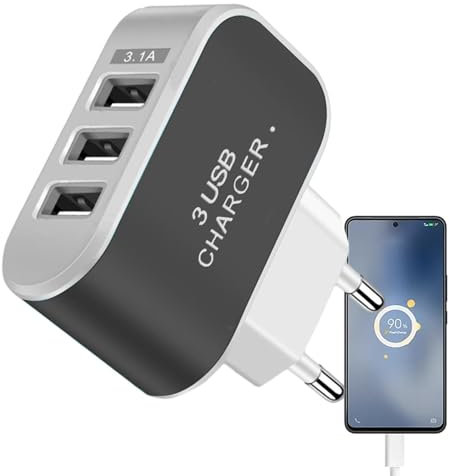 Yonuaret Caricatore USB 3 Porte Cubo Caricatore USB Multipla Carica Rapida Caricabatterie USB Multiplo Alimentatore Presa USB