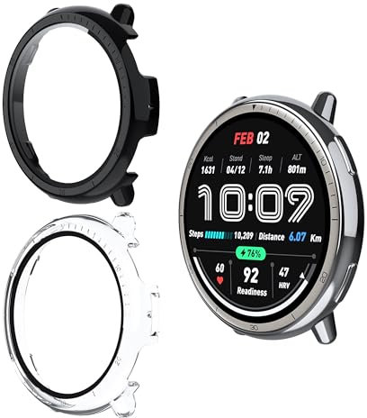 Effcotuo 2 Stück Hülle für Amazfit Active 2 44MM mit Schutzfolie für Panzerglas Displayschutzfolie Handyhülle Cover Vollschutz Gegen PC Folie-Hülle Komp Gehärtetes Anti-Scratch