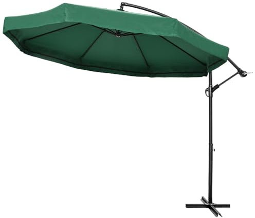 DecHome - Ombrellone da Giardino 3x3 m con Zanzariera Apertura a Manovella e Base a Croce colore Verde