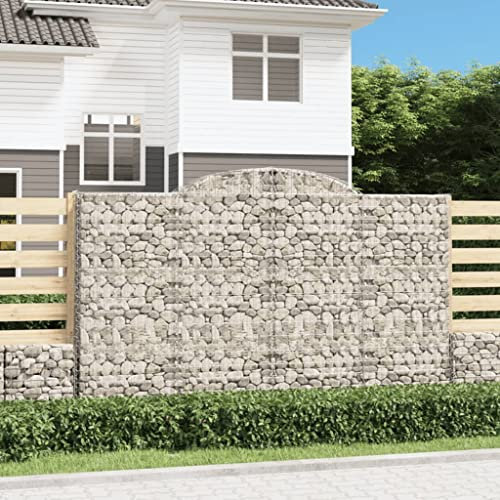 Fasba Gabionen mit Hochbogen, Steinkorb Drahtkorb Dekorativ, Gabionenkörbe Verstärkte Gabionenhaken, Gabionenwand Gabionen Zaun Garten, 2 STK. 300x30x180/200cm Verzinktes Eisen