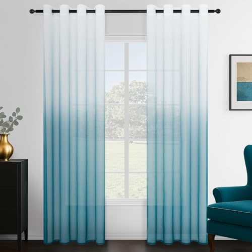 Topfinel Tende per Interni sfumate Blu per Camera da Letto Trasparenti con Occhielli 140x260cm 2 Pezzi Tende a Pannello Stile Minimalista per Camera da Letto