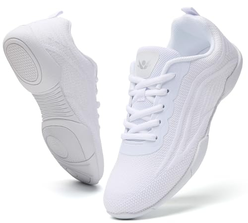 SECHRITE Cheerleading Cheerleader Schuhe Damen Weiß Schwarz Mädchen Leichte Atmungsaktive Tanzschuhe Sneakers Line Dance Jazz Schuhe Tanzsneaker Weiß 38 EU