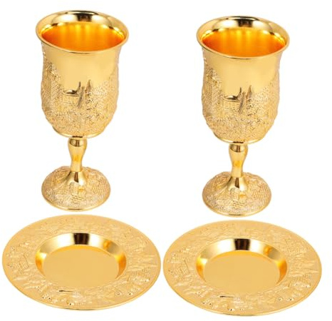 Didiseaon 2 Ensembles Coupe De Shabbat Plateau Coupe De Havdalah Relief Vintage pour Cérémonies Et Fêtes Religieuses