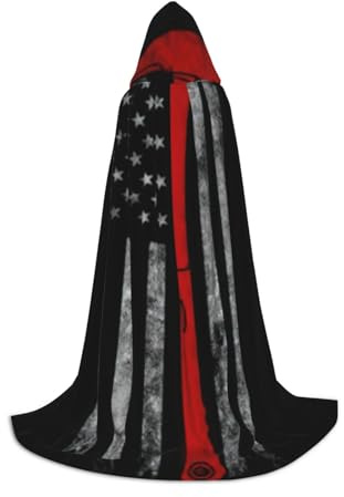 Capa unisex con capucha y diseño de hacha de bombero con diseño de bandera de línea roja, variedad de Halloween, cosplay, carnaval, cómoda y elegante