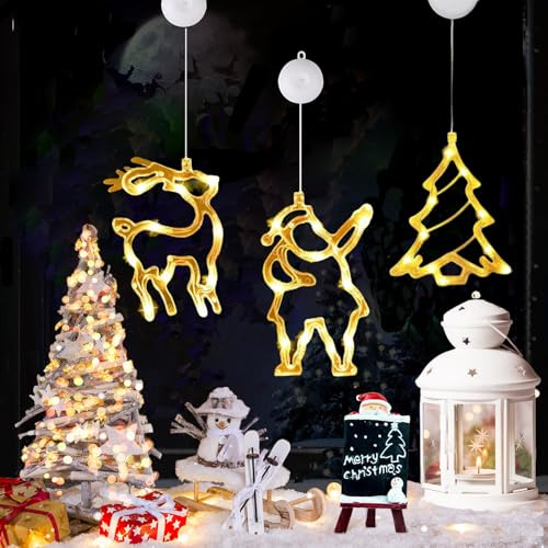FPEAOB Weihnachtsbeleuchtung Fenster Innen, 3 Stück Led Weihnachtsdeko Fenster Beleuchtet Fensterbeleuchtung Weihnachten Lichterkette Batterie mit Timer Warmweiß Lichtervorhang für Deko Weihnachten