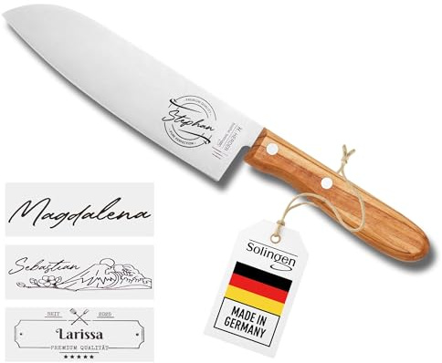 LOOXIS Personalisiertes Santokumesser mit Namen Graviert - H. Herder, Solingen, 17 cm Klinge, Made in Germany, handgeschliffen, Olivenholzgriff, Geschenk für Männer Weihnachten, Geburtstag, Vatertag