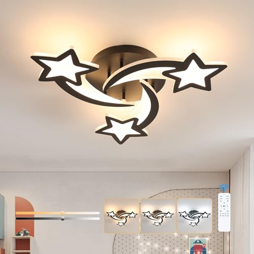 Goeco Lámpara de Techo Regulable 30W 3375LM 51CM 3000K-6500K, Negro | Moderno Plafon Led con Mando a Distancia Luz de Techo Diseño de Forma de Estrella para Cocina, Salón, Dormitorio