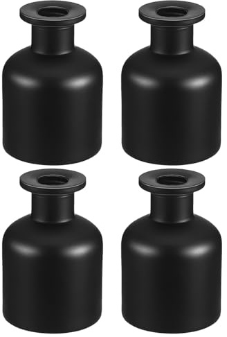 SMASOLO Frascos Difusores de Aroma de Vidrio Negro Mate 150 Ml Botellas Vacías para Aceites Esenciales Tarros para Varillas de Junco Set de 4 Piezas para Aromaterapia y Decoración DIY