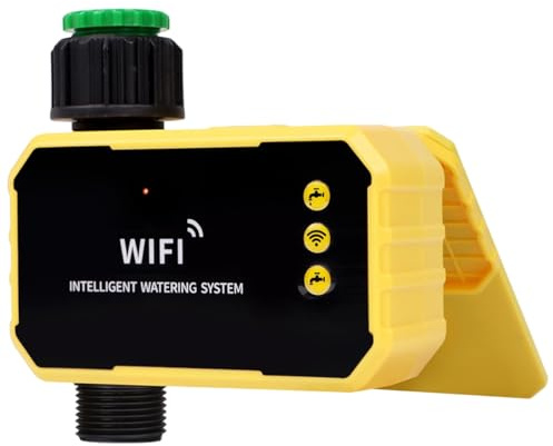 Fegtrtyoa de Riego Solar con Temporizador WIFI para Jardín, Controlador de Válvula de Grifo Exterior con Lluvia.