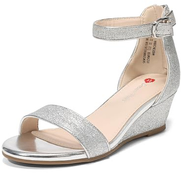 DREAM PAIRS Sandales Fille Compensées Pailletées Fermeture Zippée Chaussures Princesse Été Antidérapantes Confort Talon Bas pour Mariage Fête Cérémonie Soirée