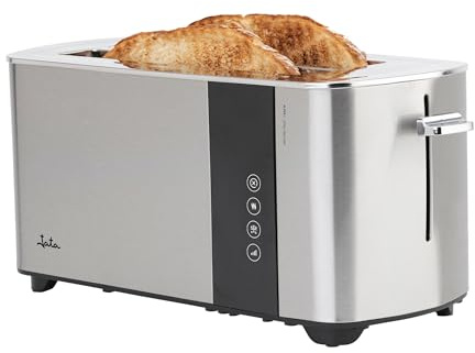 JATA JETT1146 - Tostadora Digital Inox de Ranura Larga Doble 1400W, 7 Niveles de Tostado, Pantalla Táctil, Descongelación, Recalentado y Cancelación, Acero Inoxidable
