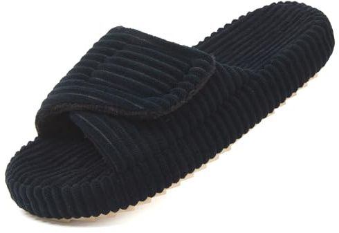 Coswind Chaussons Femme Mousse Mémoire Confortable Pantoufles Velours Côtelé Antiderapant Réglable Bout Ouvert Maison Chaussures Slippers Intérieur Extérieur Noir 39-40