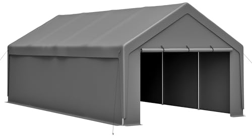 Carport - Tenda da garage per auto, 4 x 7,6 m, resistente, con telaio in acciaio zincato, 8 gambe, impermeabile, resistente ai raggi UV, finestre avvolgibili, pareti rimovibili, per camion e barca