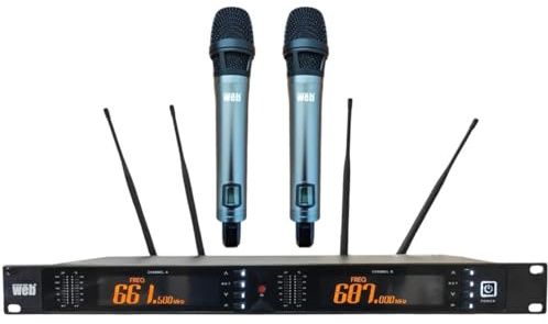 WEB world electronic business Kit radiomicrofoni wireless UHF professionale a doppio canale con 2 microfoni palmari - 640-690 MHz