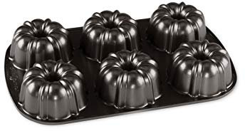 Nordic Ware Molde original Bundtlette de aluminio fundido, mini bundt lata, molde para tartas para 6 pasteles, color grafito