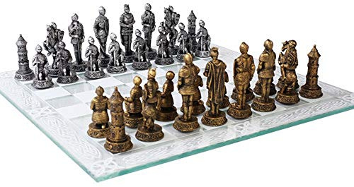 Pacific Giftware Medieval Knight War Chess Pieces and Glass Board Games and Toys
