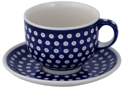 Bunzlauer keramisk kopp med fat (mjölkkaffekopp) 0,5 liter dekor 42