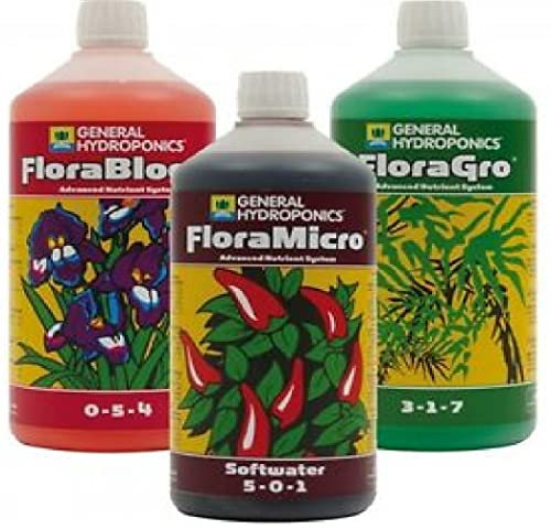 Senua, General Hydroponics, Hydrokultur-Dünger, hartes Wasserm Flora QT-Serie, FloraGro, FloraBloom und FloraMicro, 1 l