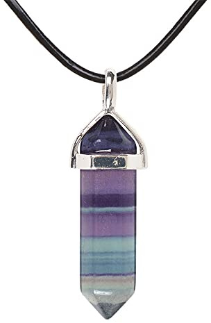 Natural Gemstone Hexagonal Pointed Reiki Chakra Pendant Genuine Leather Necklace 18