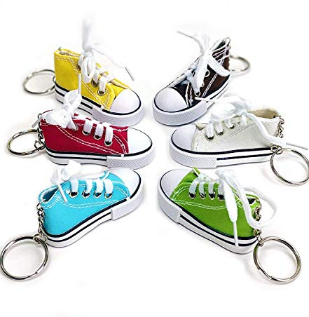 Praknu Lot de 12 porte-clés baskets avec lacets - Réaliste - Multicolore - Avec anneau de porte-clés