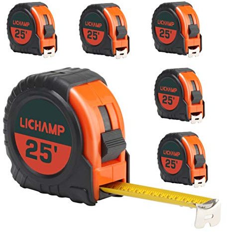 LICHAMP Tape Measure 25 ft, 6 Pack Bulk Easy Read Measuring Tape Retractable with Fractions 1/8, Measurement Tape 25-Foot by 1-Inch