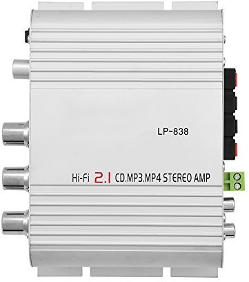 Amplificatore di Potenza Digitale Mini Amplificatore di Potenza Stereo Stereo HiFi 2.1 in Lega di Alluminio Ingresso RCA/3.5mm Usato per Auto/Auto/casa(Argento)