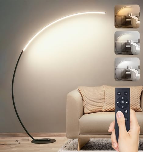 Aanyhoh Arc Floor Lamp for Living Room, 25W Dimmable Standing Lamp with Remote Control, 3000K~6000K, Modern LED Floor Light, Bright Floor Reading Lamps for Bedroom, Office, Chair, Black 170CM