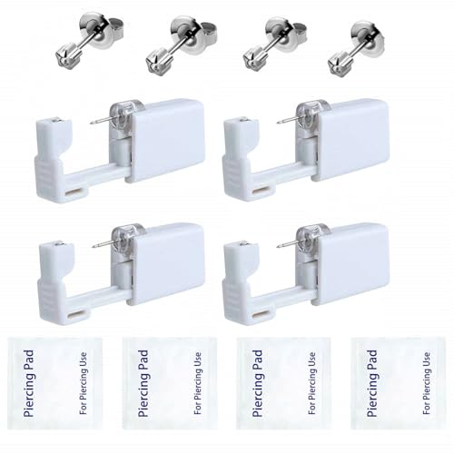4-pack öronpiercingpistol engångs självfärger öron näsa piercing pistol kit säkerhet ingen smärta öronpiercing pistolkit med stift, 4 Count (Pack of 1), Rostfritt stål