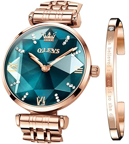 OLEVS Ladies Watches Japanese Quartz Rose Gold Crystal Stainless Steel Fashion Women Wrist Watch Waterproof Luxury Dress
