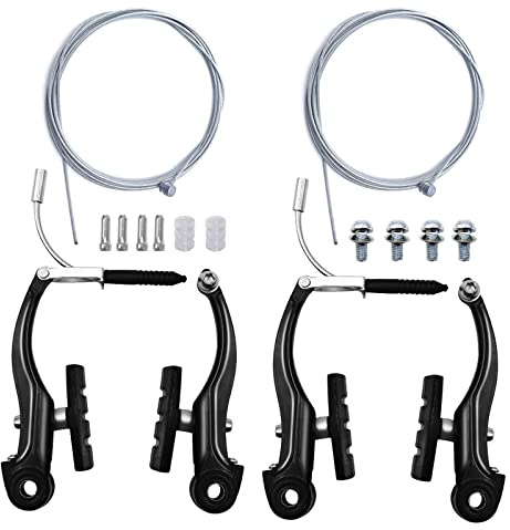 Hmseng Complete Bike Brakes Set, Front and Rear Brakes Calipers, Include Inner and Outer Cables and Bike Brake Levers for MTB Road Bicycle-Black