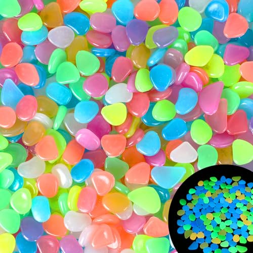 Kaiyuan Dynasty 300Pcs 15-20mm Outdoor Glow Rocks Colorful Rocks Glow in Dark Luminous Stone for Bonsai,Lawn,Patio,Garden,Walkway Indoor & Outdoor Yard Decor