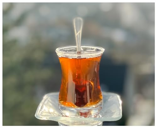 Topkapi Lot de 18 Verres à thé Turc Ebru-Sultan, 6 Verres à thé, 6 sous-Verres, 6 cuillères à café, Ensemble Complet