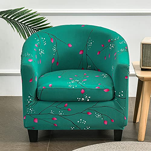 FANSU Sesselschoner Sesselbezug Elegant Blumen Sofabezug, 2-Teilige Stretch Tub Chairs Sesselhussen mit Armlehne, Sesselüberwurf für Clubsessel Loungesessel Cocktailsessel (Grün)