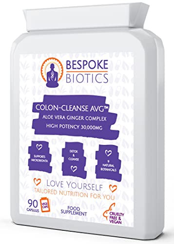 Aloe Vera & Ginger 90 Capsules Detox Colon Cleanse Supplements – High Strength 90 I Aloe Vera 10,000mg/capsule with Natural Herbal Ingredients for Colon Support, Bowel Cleanse, Detox I UK Vegan
